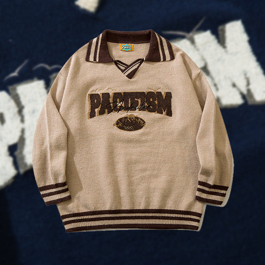 Men's American College Style High Street Country Lapel Knitted Jumper