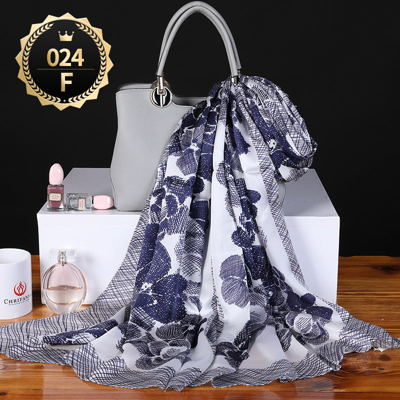 Women's autumn and winter shawl plain crepe satin scarf