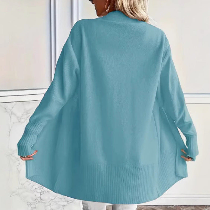 Casual Simple Elegant Shawl Sweater With Pockets