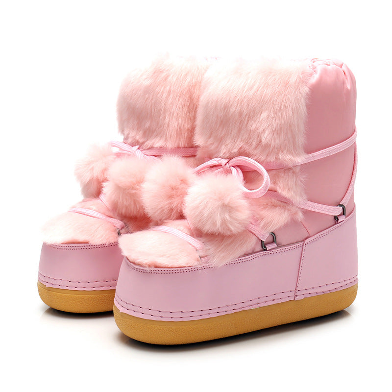 Full Wool Ball Snow Boots Women's Wool Anti-skid