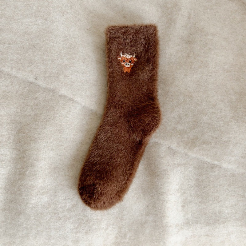 Fleece-lined Thickened Warm Thick Socks Women's Mid-calf Socks Autumn And Winter