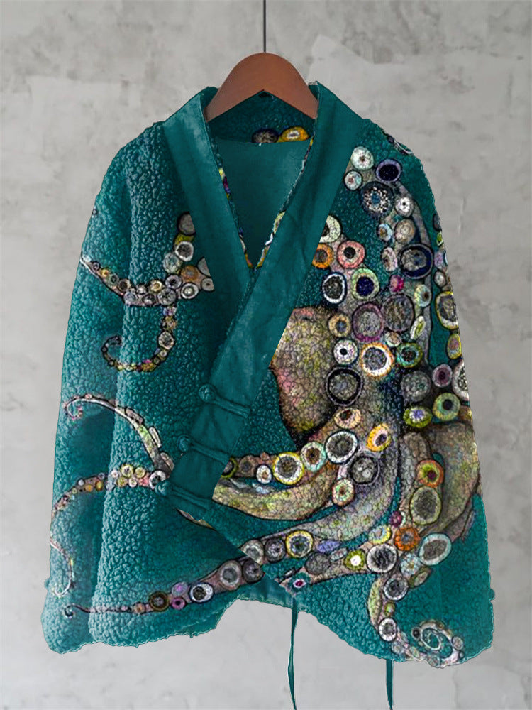 Womens Printed Kimono Cardigan Fleece Jacket Fashionable Womens Outerwear