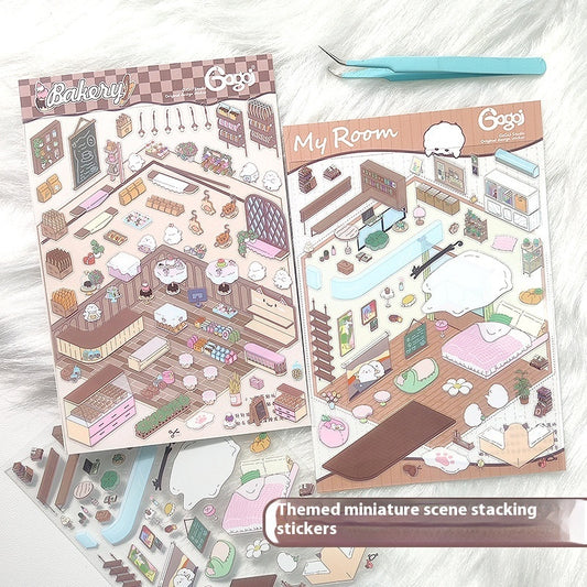Three-dimensional Stacking Landscaping Cabin Stickers Notebook