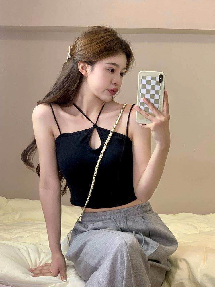 Design Sense Hollow Short Section  Back Hanging Neck Small Sling Women's Clothing
