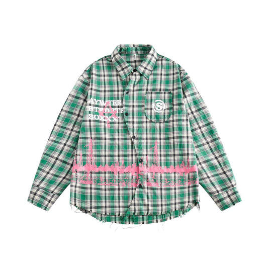 Japanese Trendy Plaid Stitching Shirt