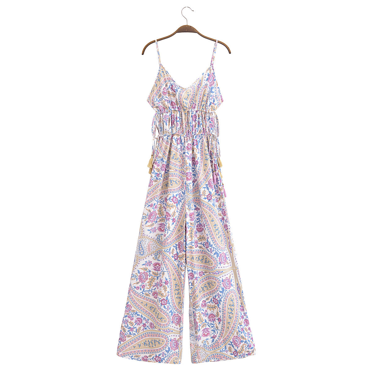 Printed Tassel Decoration Waist Trimming Spaghetti Straps Jumpsuit Jumpsuit