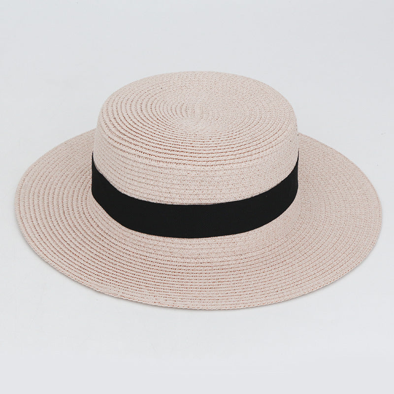 Square Buckle Dome Panama Lafite Flat Straw Hat 21 Color