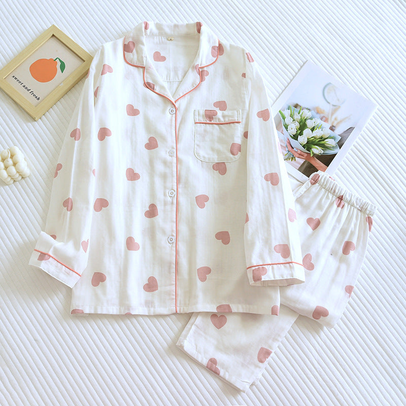 Cotton Gauze Pajamas Ladies' Homewear Long Sleeve Trousers Suit