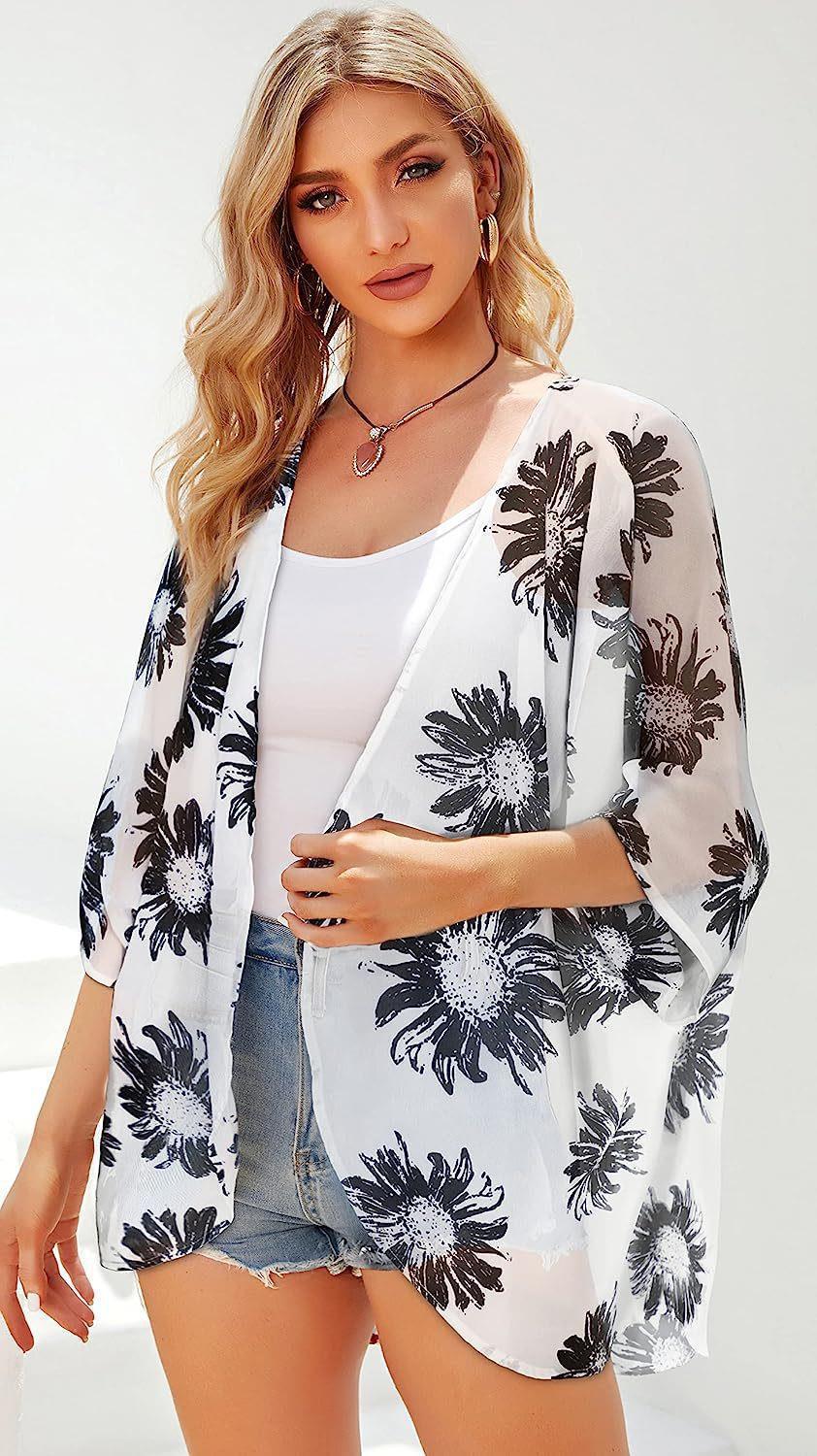 New Beach Bikini Sun Protective Blouse Vacation Chiffon Printed Cardigan