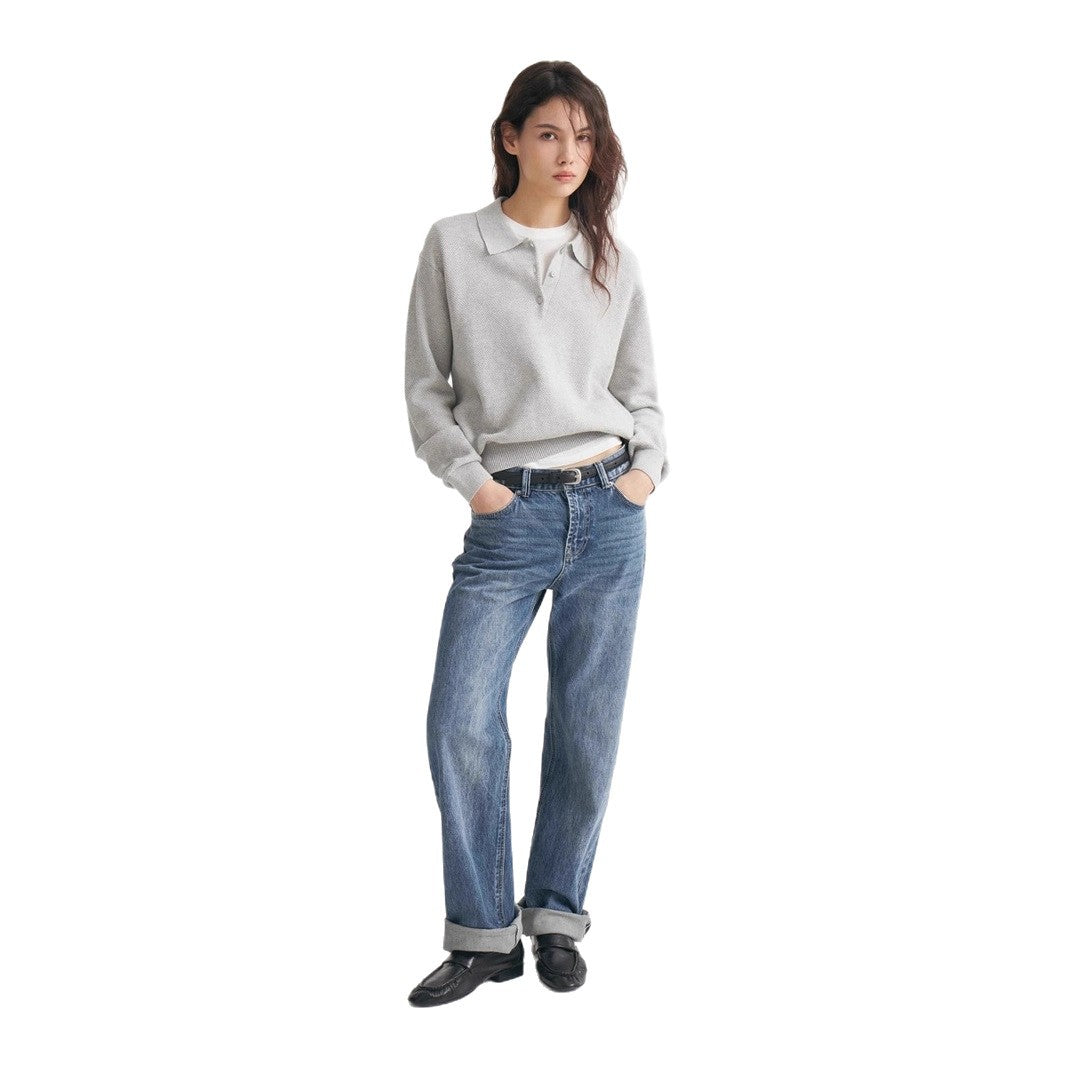Vintage Casual All-matching Polo Lapel High Quality Knitted Sweater