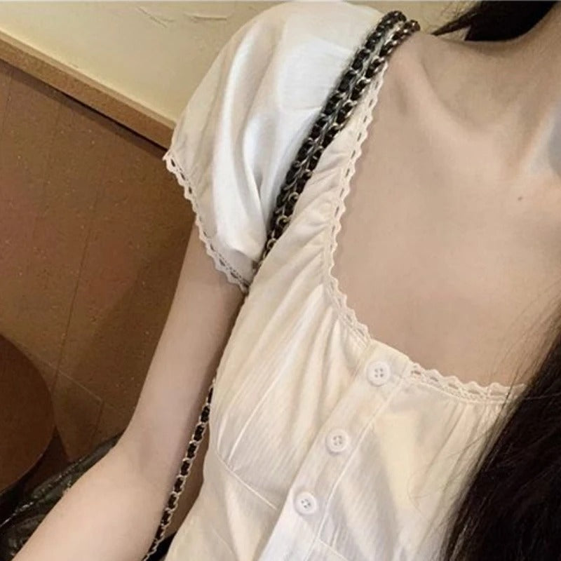 Puff Sleeve White Shirt Women's Short Sleeve Top