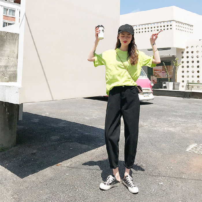 The new jeans female dad nine points turnip high waist harem pants were thin and versatile