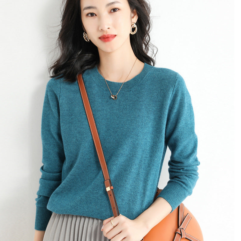 Slim Fit Solid Color Round Neck Base Pullover Sweater