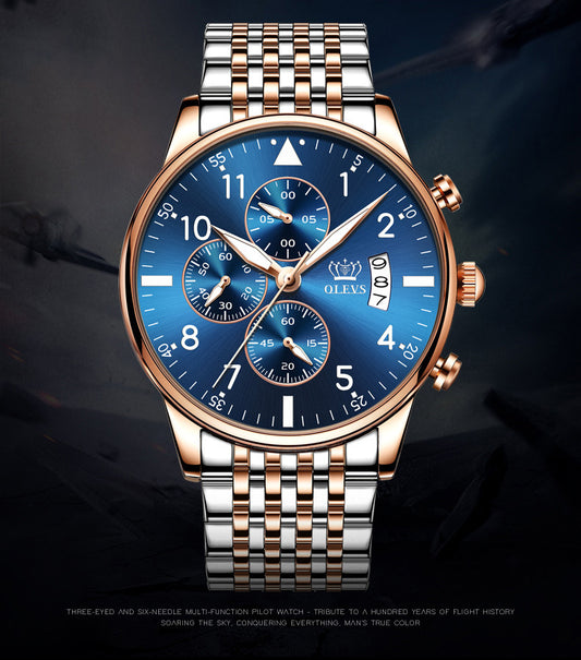 Multifunctional Chronograph Quartz Watch Luminous Waterproof Men's Watch