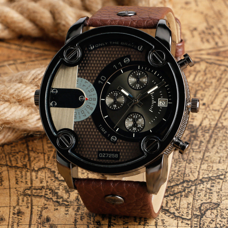 Men's Fashion Quartz Watch Metal Large Dial Sports Watch