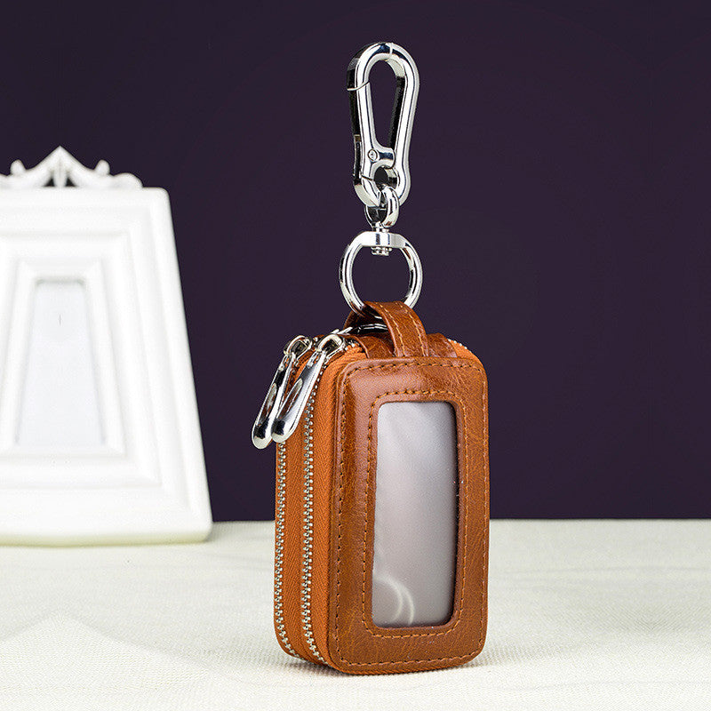 Cowhide Car Key Case Leather Double Zipper