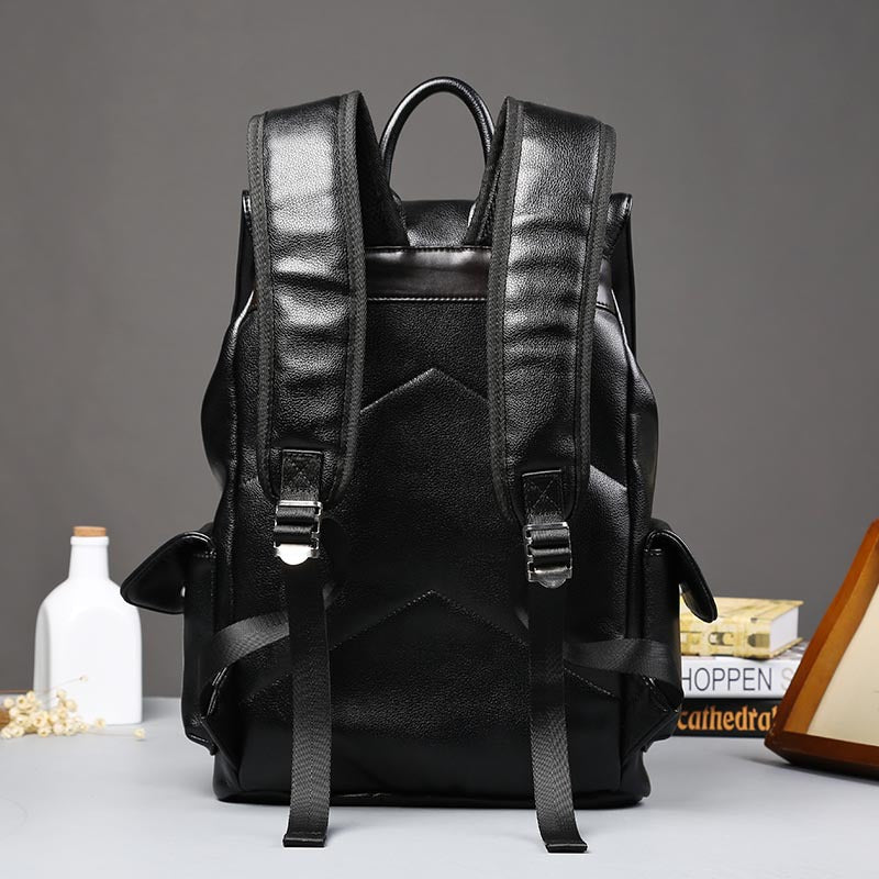 Double shoulder bag men's Korean style leather business trend flip flip backpack with fashion backpack, student bag, men's travel bag
