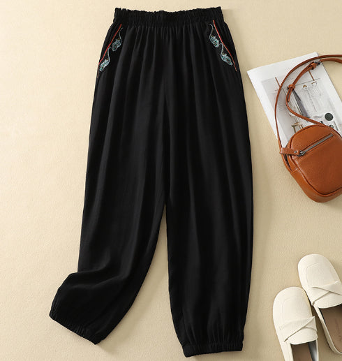 Womens Cotton Linen Cropped Harem Pants