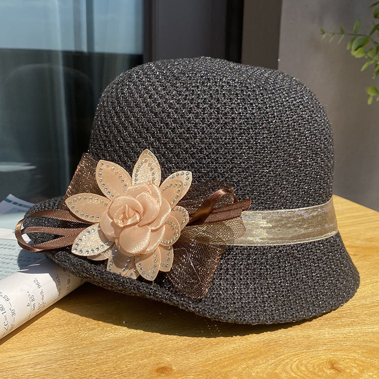 Women's Curling Flower Dome Breathable Knitted Sun Hat