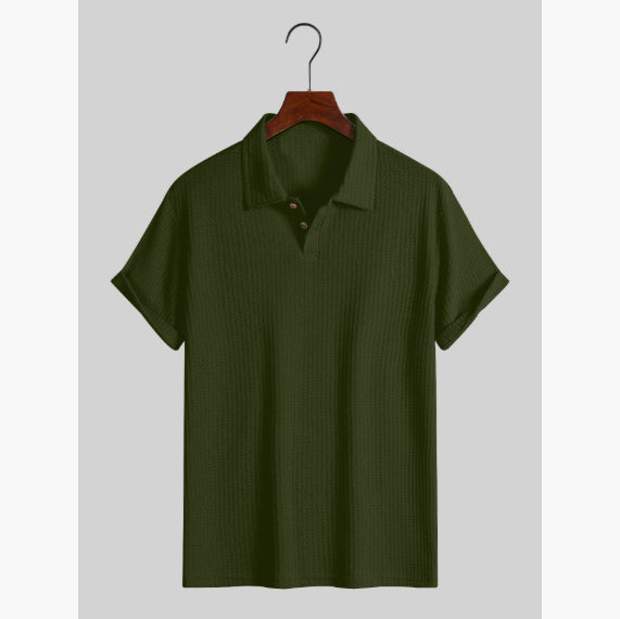 Men's Coat Lapel Rhombus Knit Casual Loose Short Sleeve Shirt