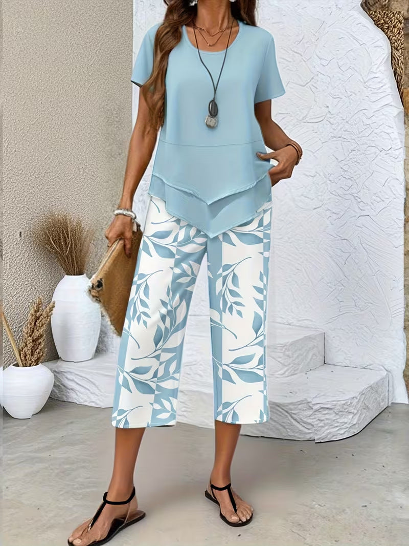 Elegant High-waisted Wide-leg Pants Two-piece Set