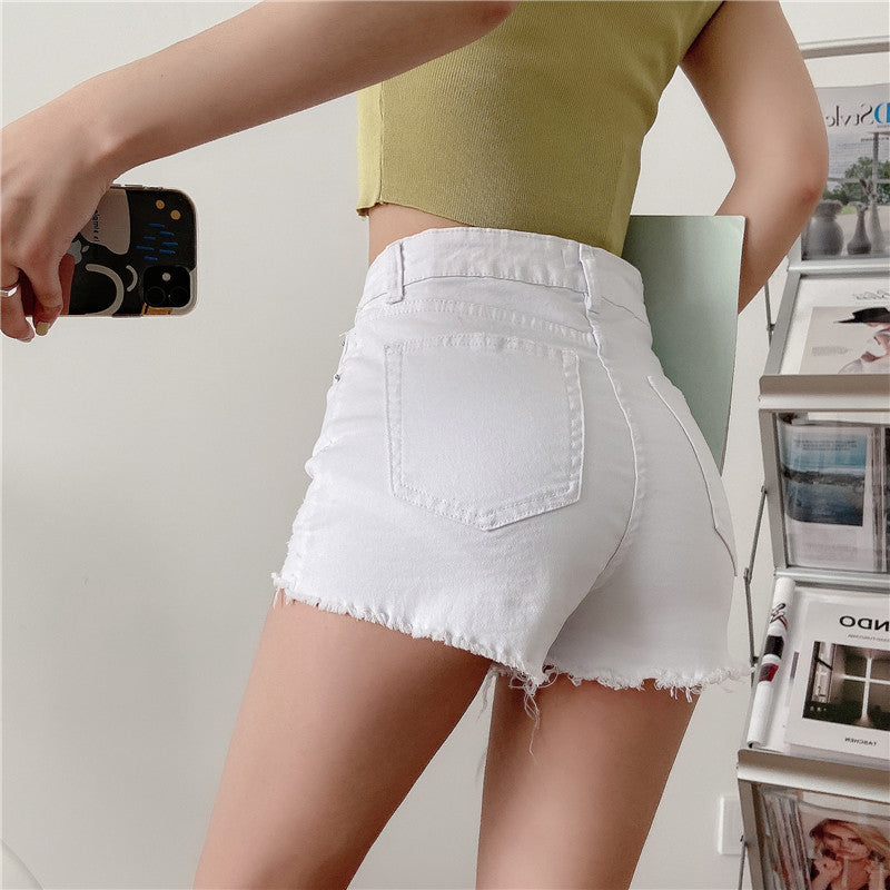 Fashion High Waist Ragged Denim Shorts