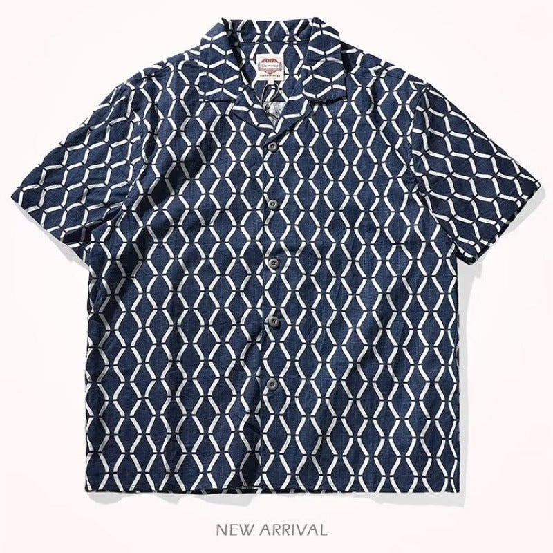 Japanese-style Retro Shirt Men's Cuban Lapel Shirt Short Sleeve