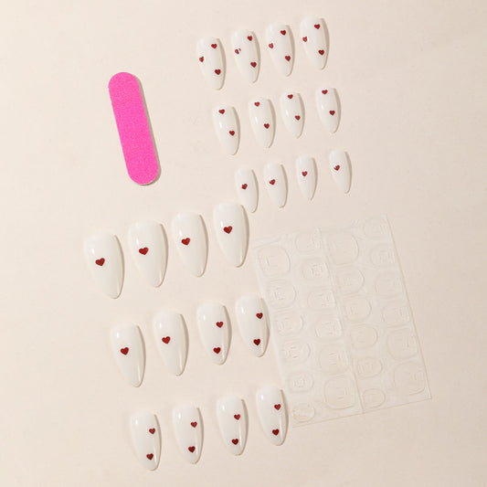 Milky White Almond Red Xiaoai Nail Sticker Removable Finished Wear Armor