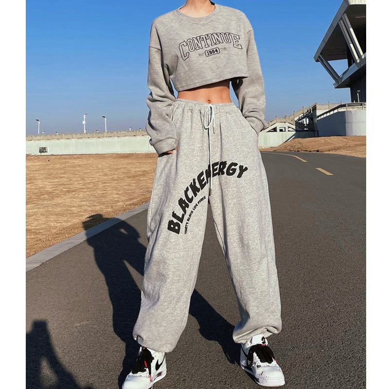High Waist, Thin, Straight, Beamed Feet, Letter Print, Hip-hop Street Dance