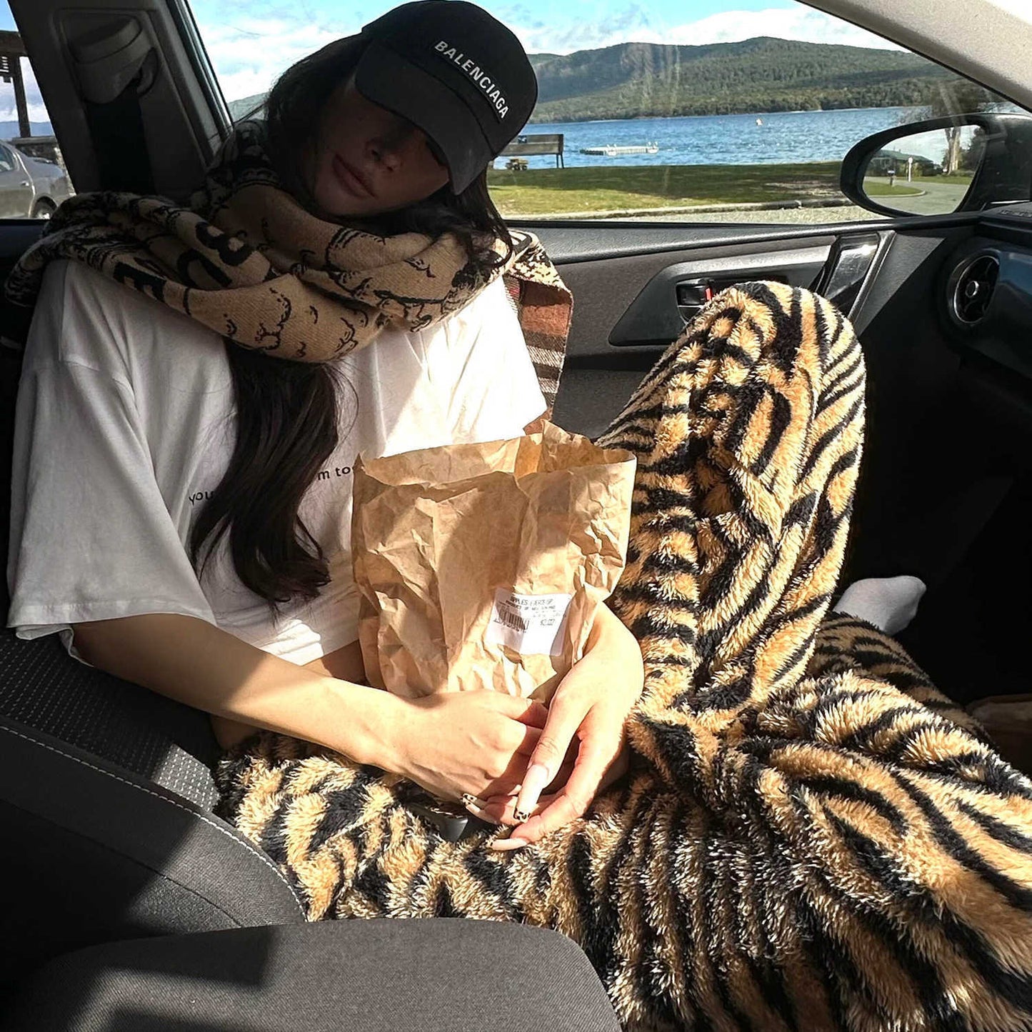 French Retro Flannel Tiger-Print Pajama Pants