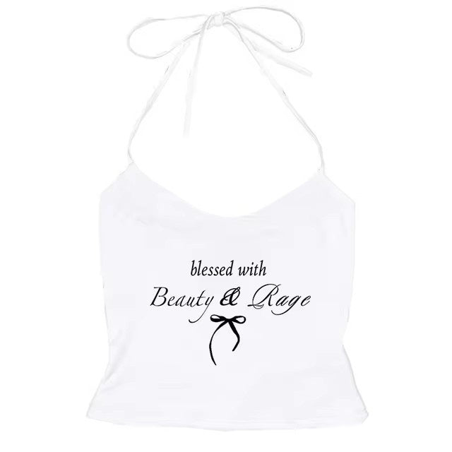 Bow Print Halter Thin Strap Top