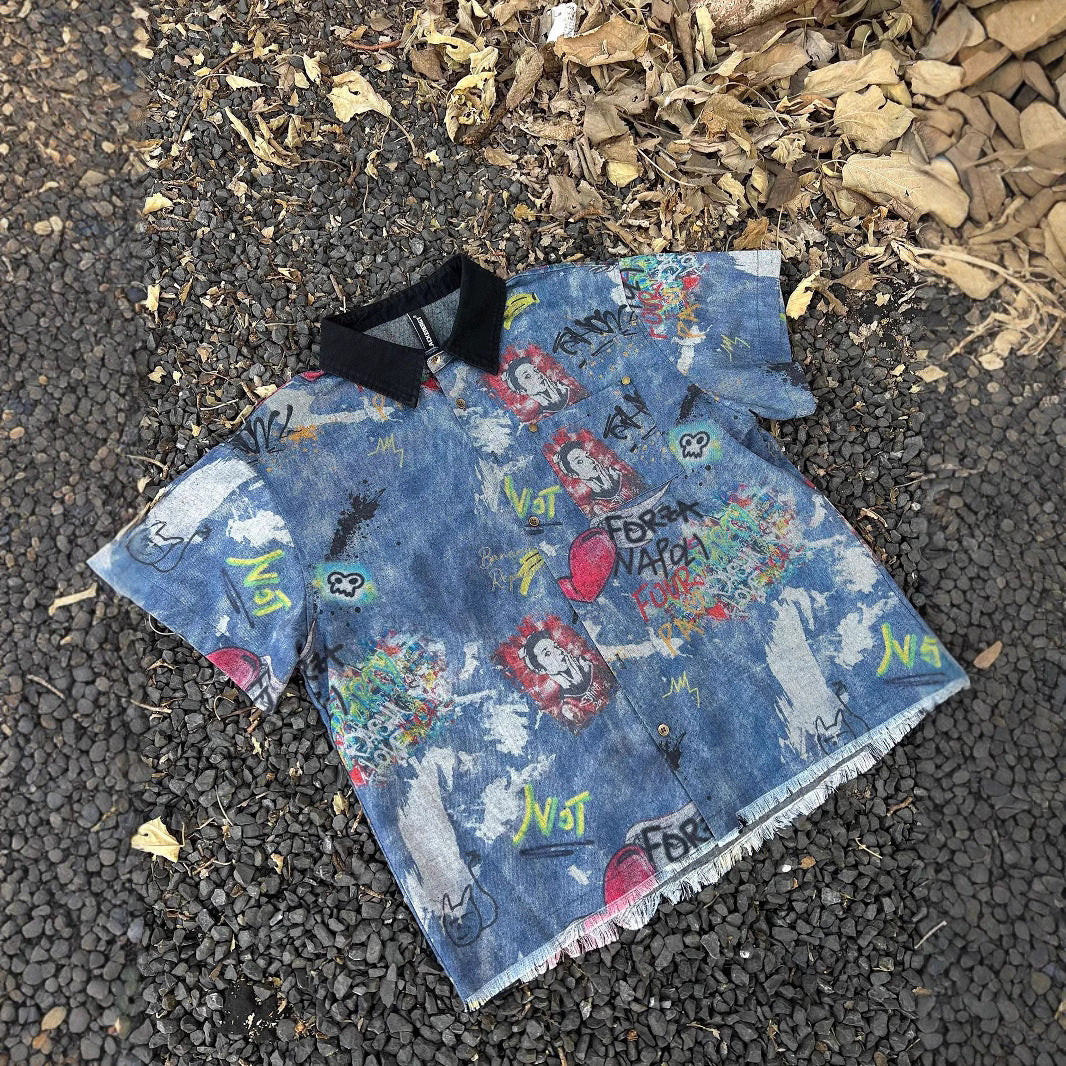 Same Summer American Retro Hip Hop Polo Collar Shirt