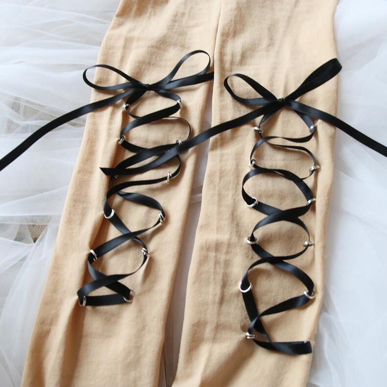 New Japanese Velvet Pantyhose Cross Ribbon
