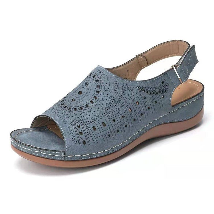 Plus Size Sandals Cutout Flat Heel  Toe Buckle Vintage