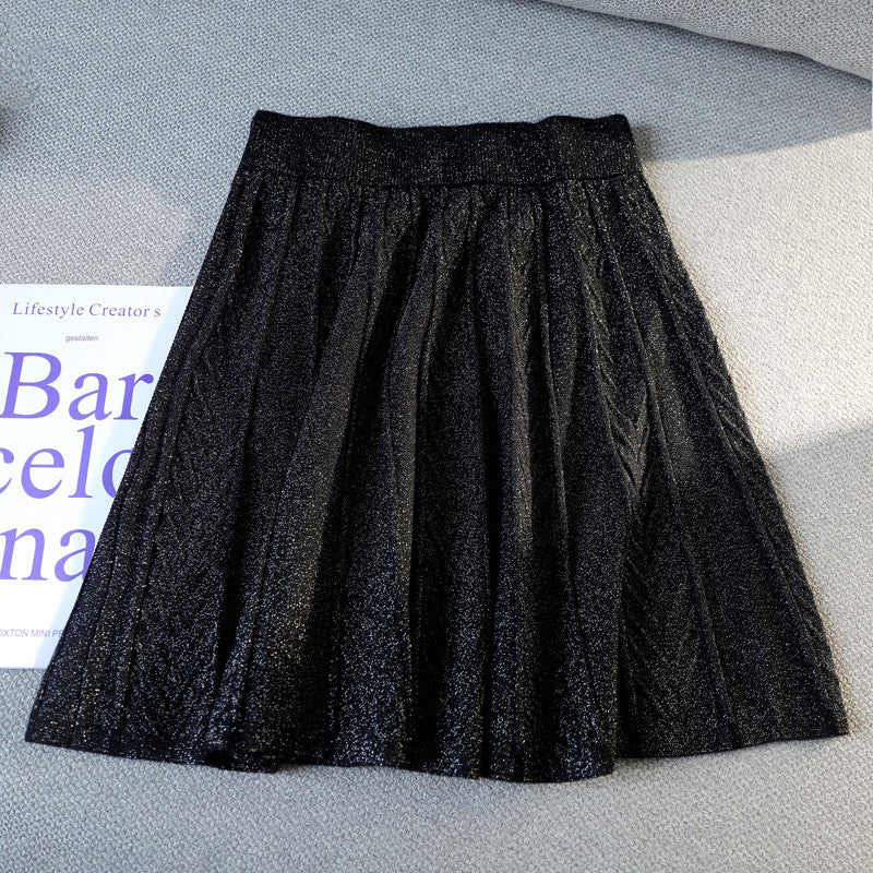 Half-length skirt women high waist slim bright silk pleated skirt