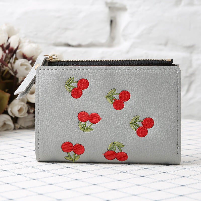 Cherry embroidery coin purse