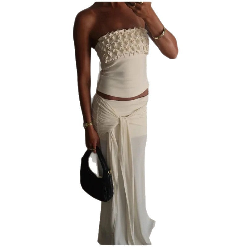 Womens Stylish Casual Chic Midriff-baring Top And Skirt Set