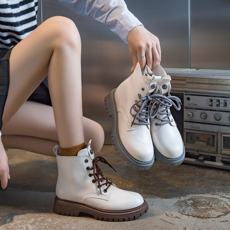 Simple Women's Thick-soled Mid-tube White Martin Boots
