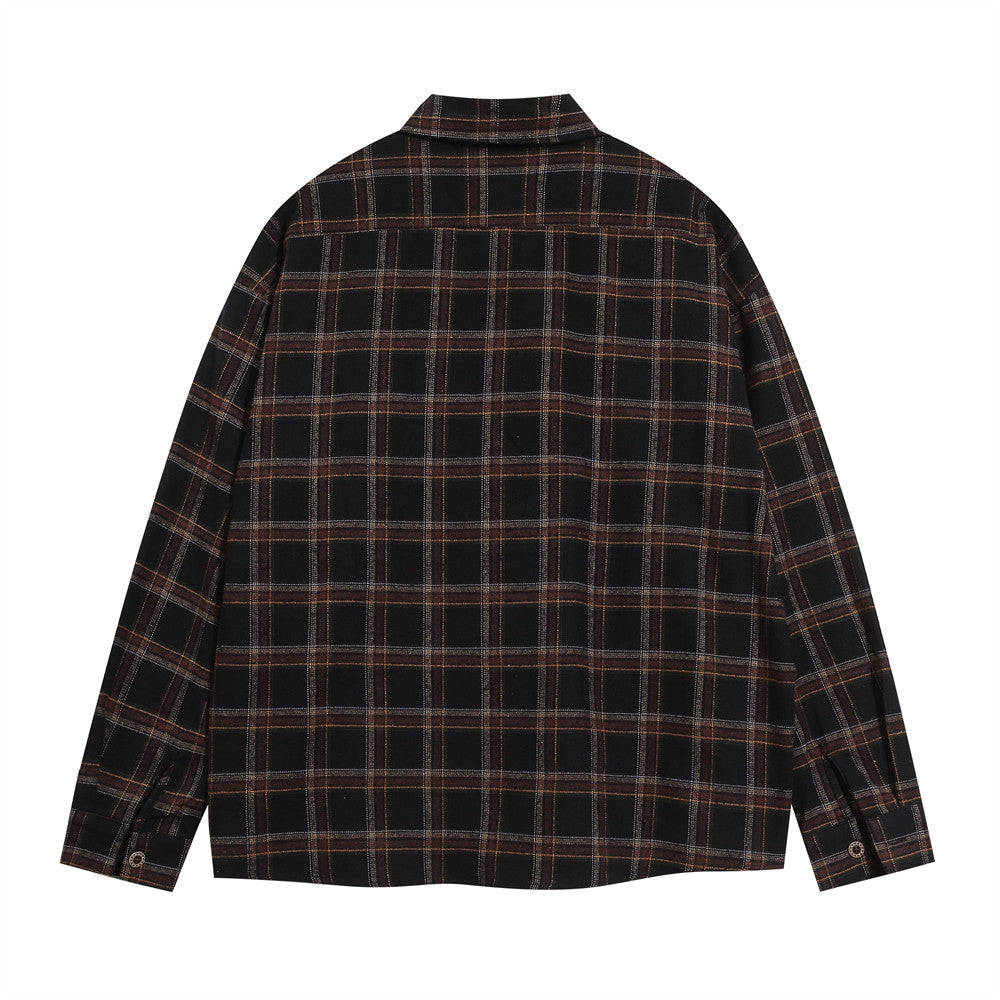 Letter Plaid Casual Polo Collar Shirt