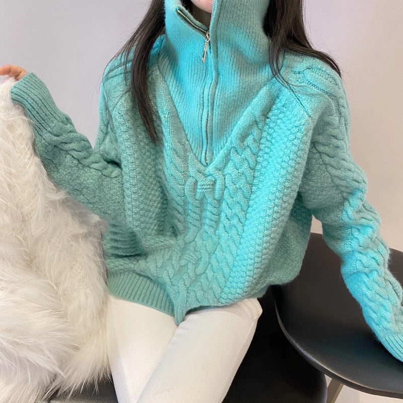 Women's Sweet Loose Turtleneck Half Zip Sweater