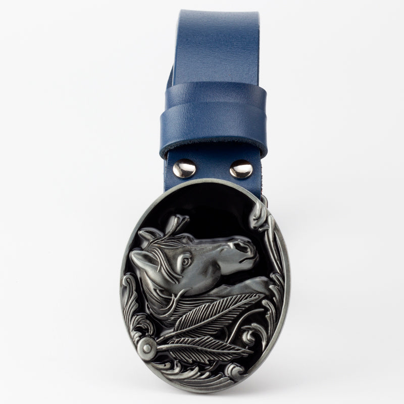 Leather horse buckle belt