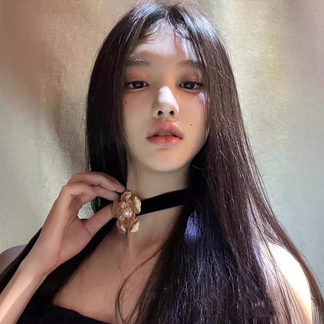 Women's Long Hair Full-head Wig Mid-length Fluffy Eight-character Bangs