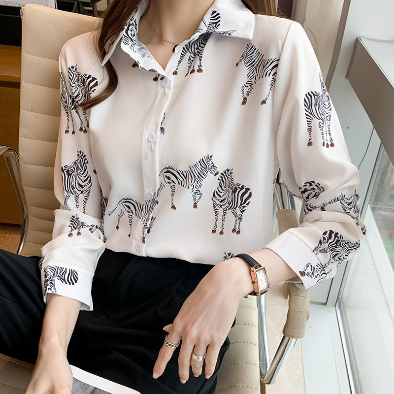 Fashion Printed Loose Slimming Long Sleeves Shirt Women's Shirt