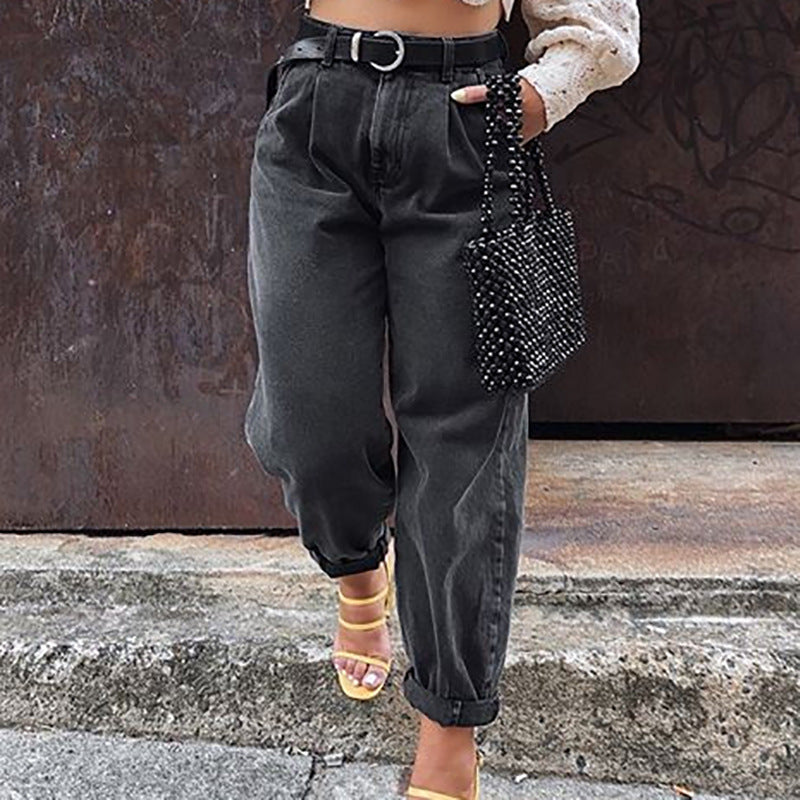 Women's loose high waist denim trousers
