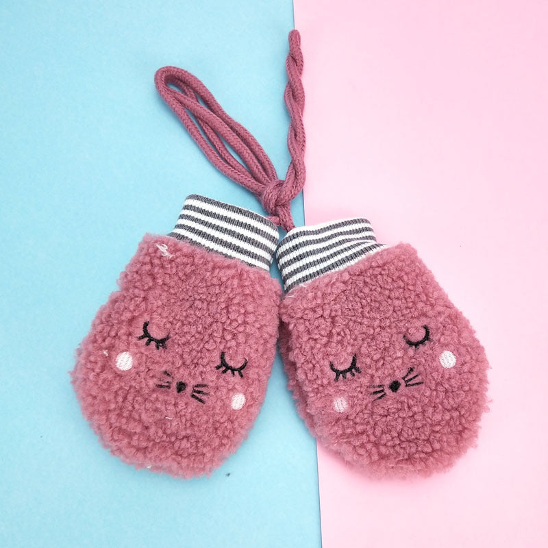 Cartoon cashmere children's neck hanging gloves