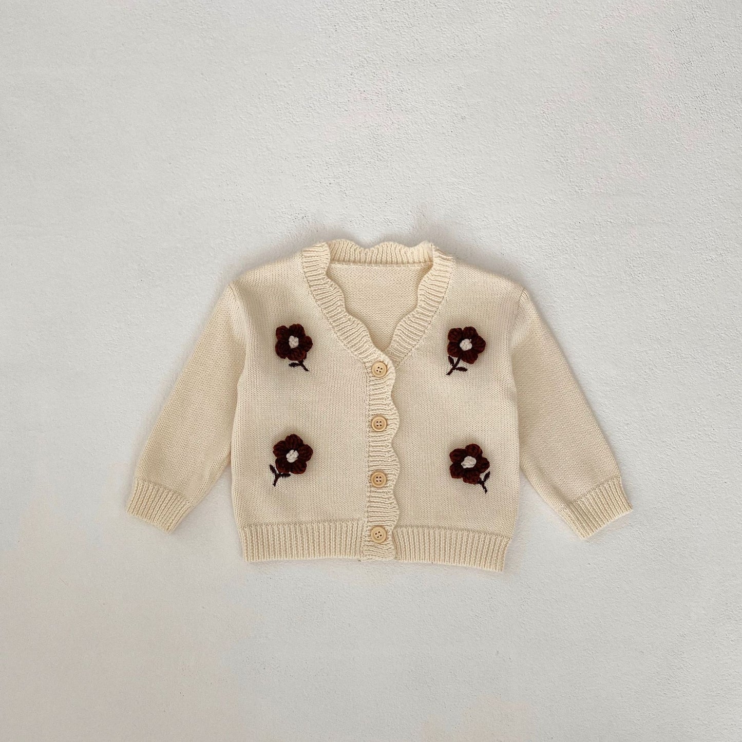 Baby Embroidered V-neck Knitted Cardigan Long-sleeved Sweater