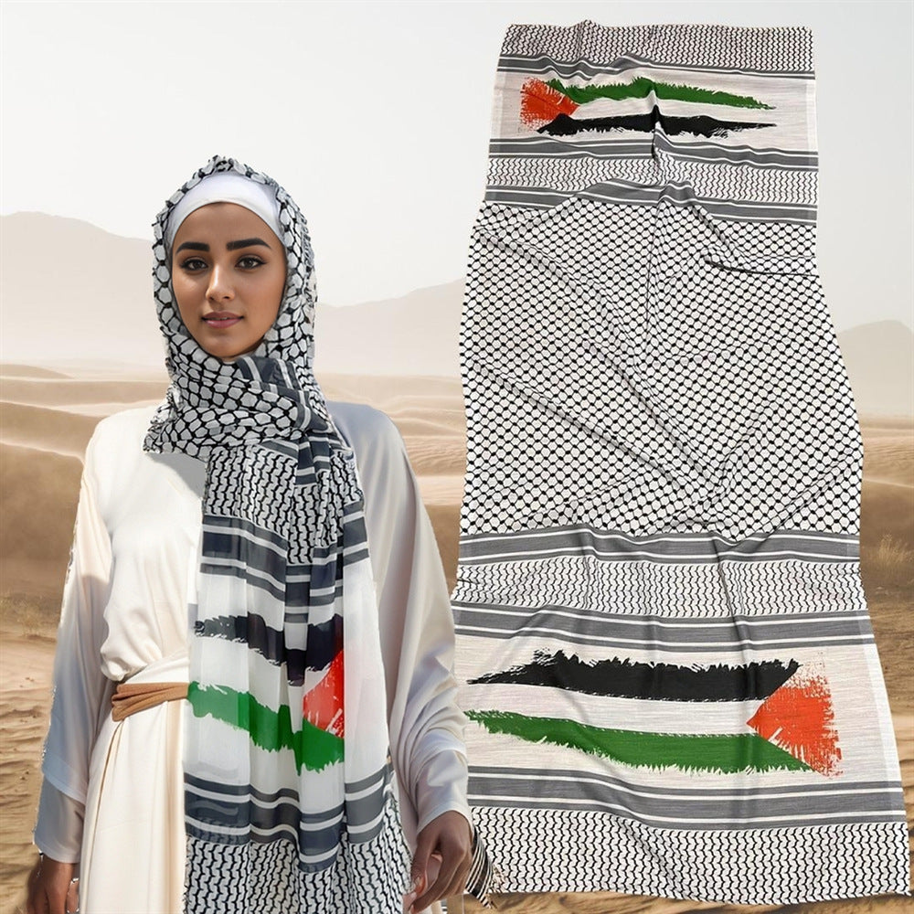 Flag Print Chiffon Scarf Arab Fashion Scarf Middle East Dubai Shawl
