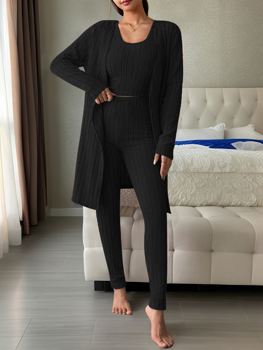 Stylish Solid-Color Three-Piece Homewear Set