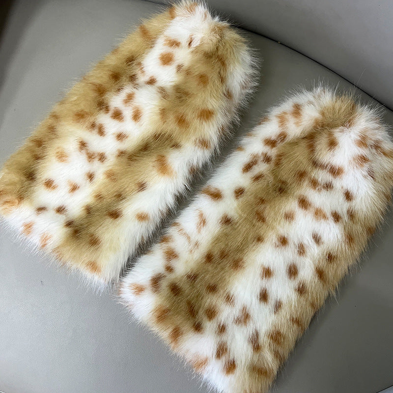 Leopard-print Faux Fur Leg Warmers With Furry Cuffs And Foot Coverings