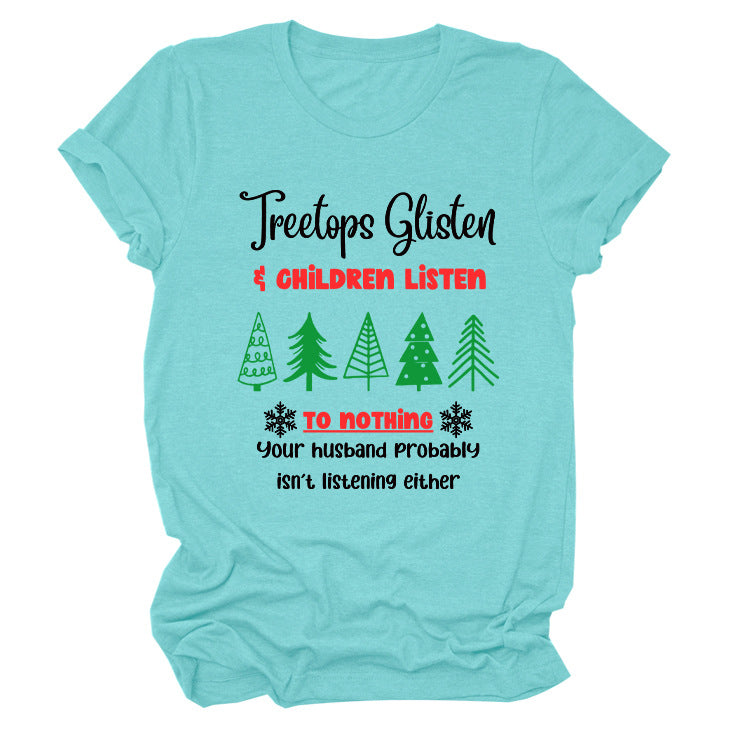 Christmas Print Casual Short Sleeve T-Shirt